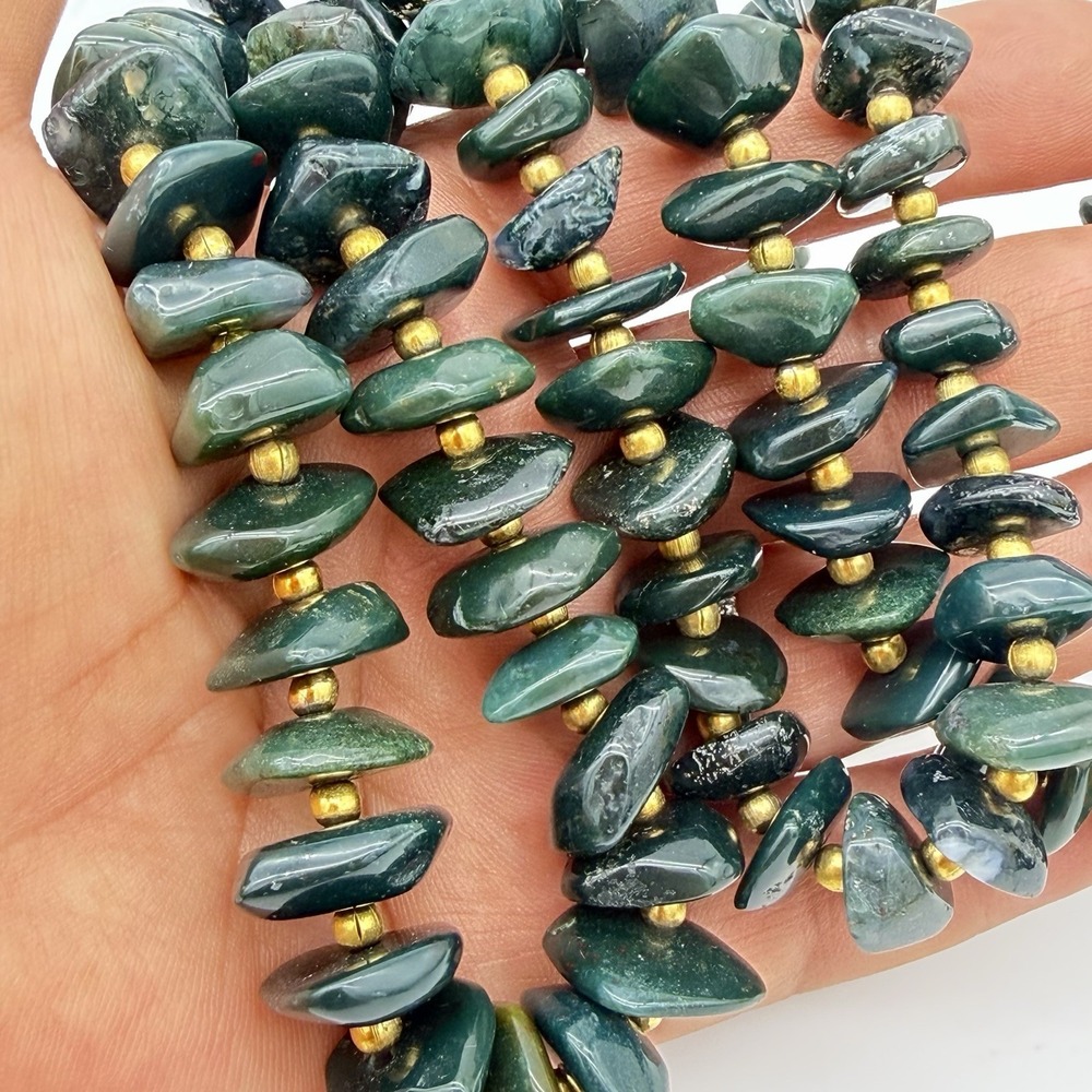 Vtg Spinach Green Stone Necklace Graduated Chunky Disk Heavy Estate 26.5" 108gr